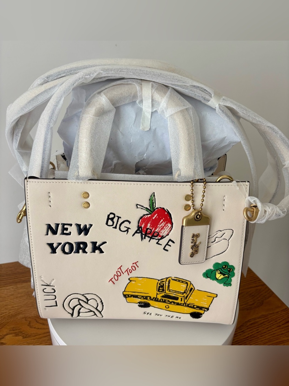 COACH NWT ROGUE 25 LEATHER SATCHEL BAG SKETCH PRINT NY CHALK WHITE CROSSBODY